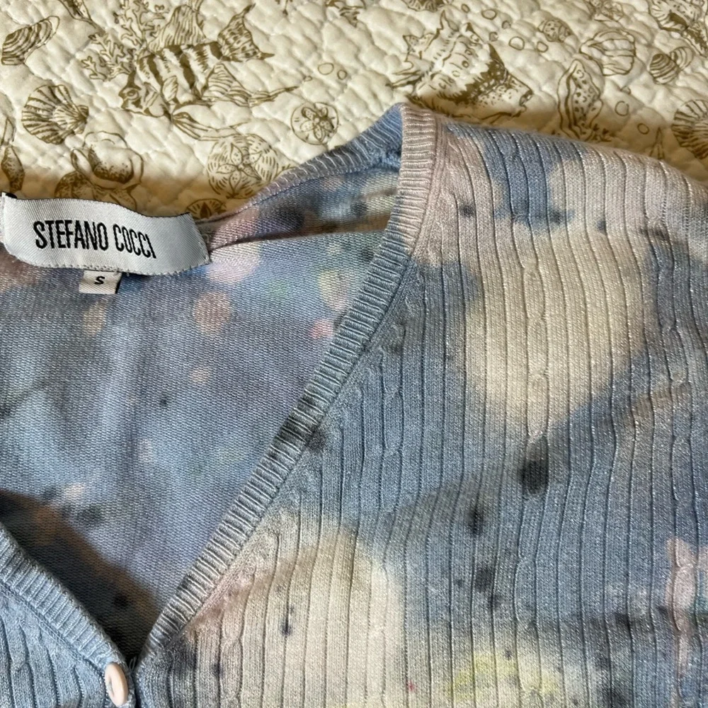 Stefano Cocci S Preppy Grunge Light Blue Bleach Dye Cropped Cardigan Office City